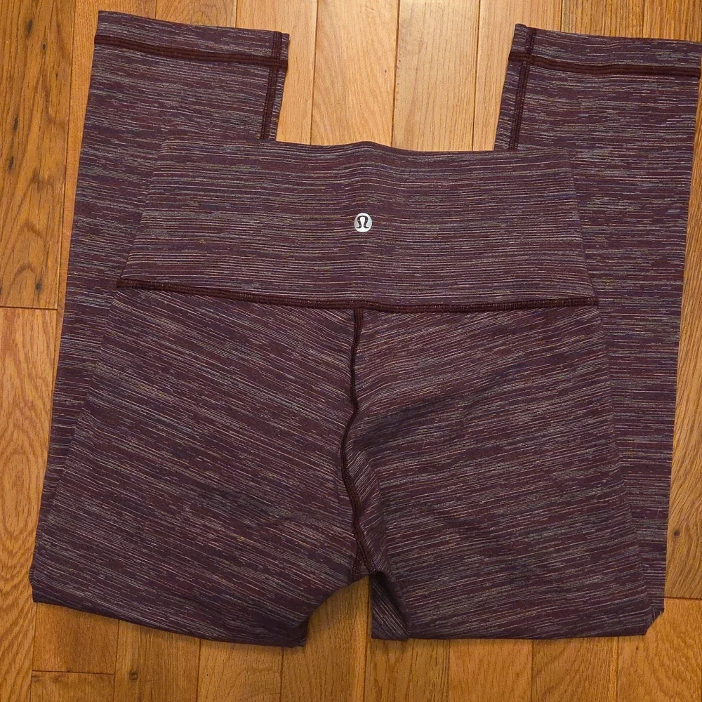 Lululemon Wunder Under High Rise 21" Inseam Leggings Size 6 Pink Purple Striped - Picture 5 of 9